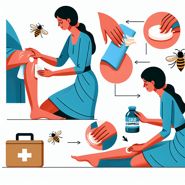 applying a cold compress to a bee sting