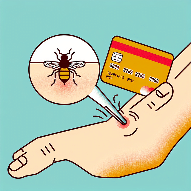 scraping a bee stinger out of skin with a credit card