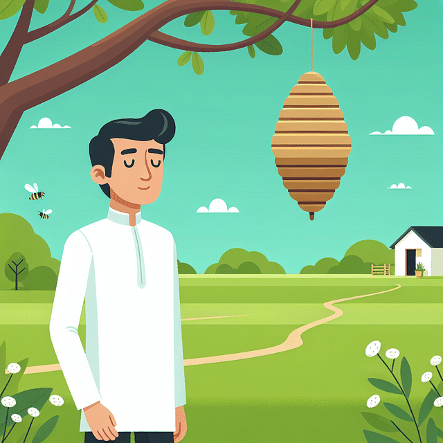 person calmly walking away from a beehive