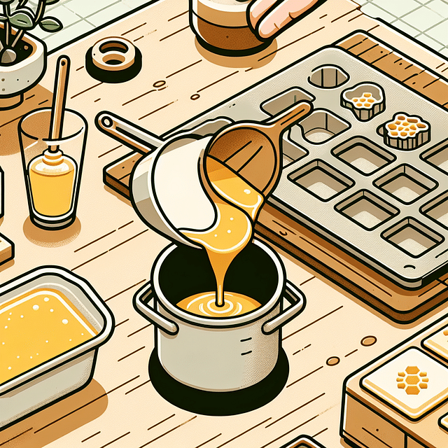 pouring beeswax into silicone molds