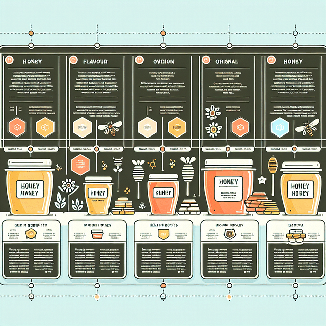 information cards displayed next to honey jars