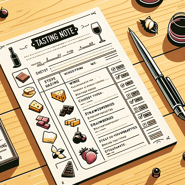 tasting note sheet with pen on a table