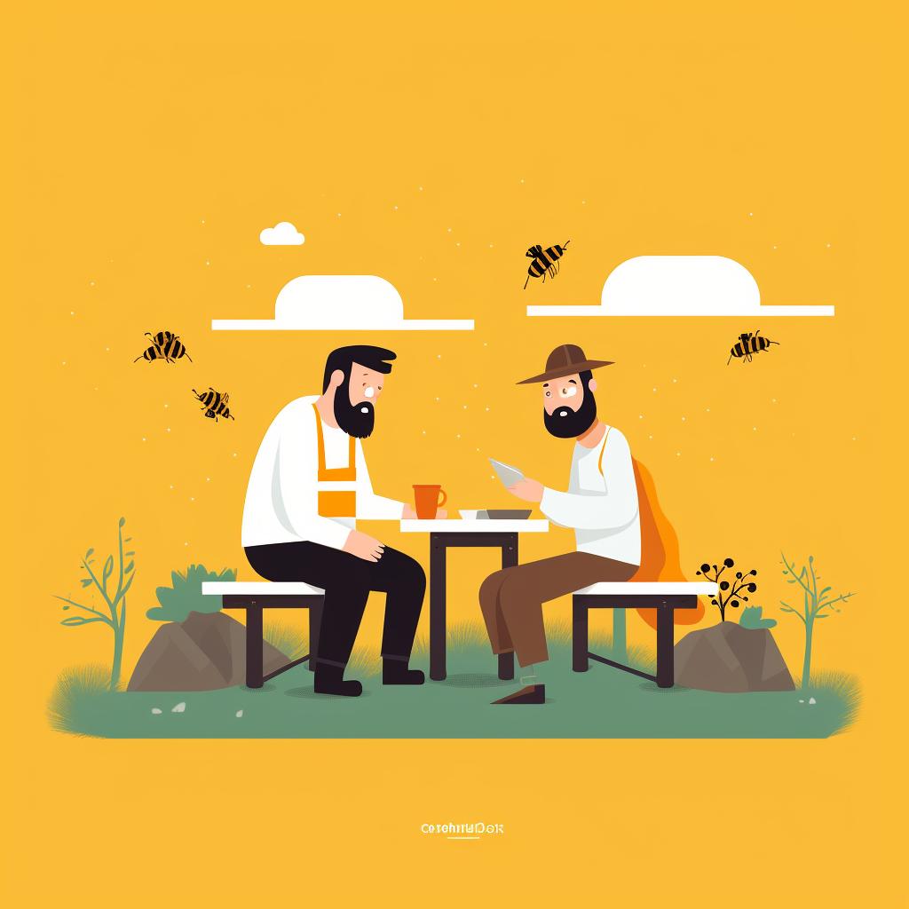 A beekeeper consulting with a professional