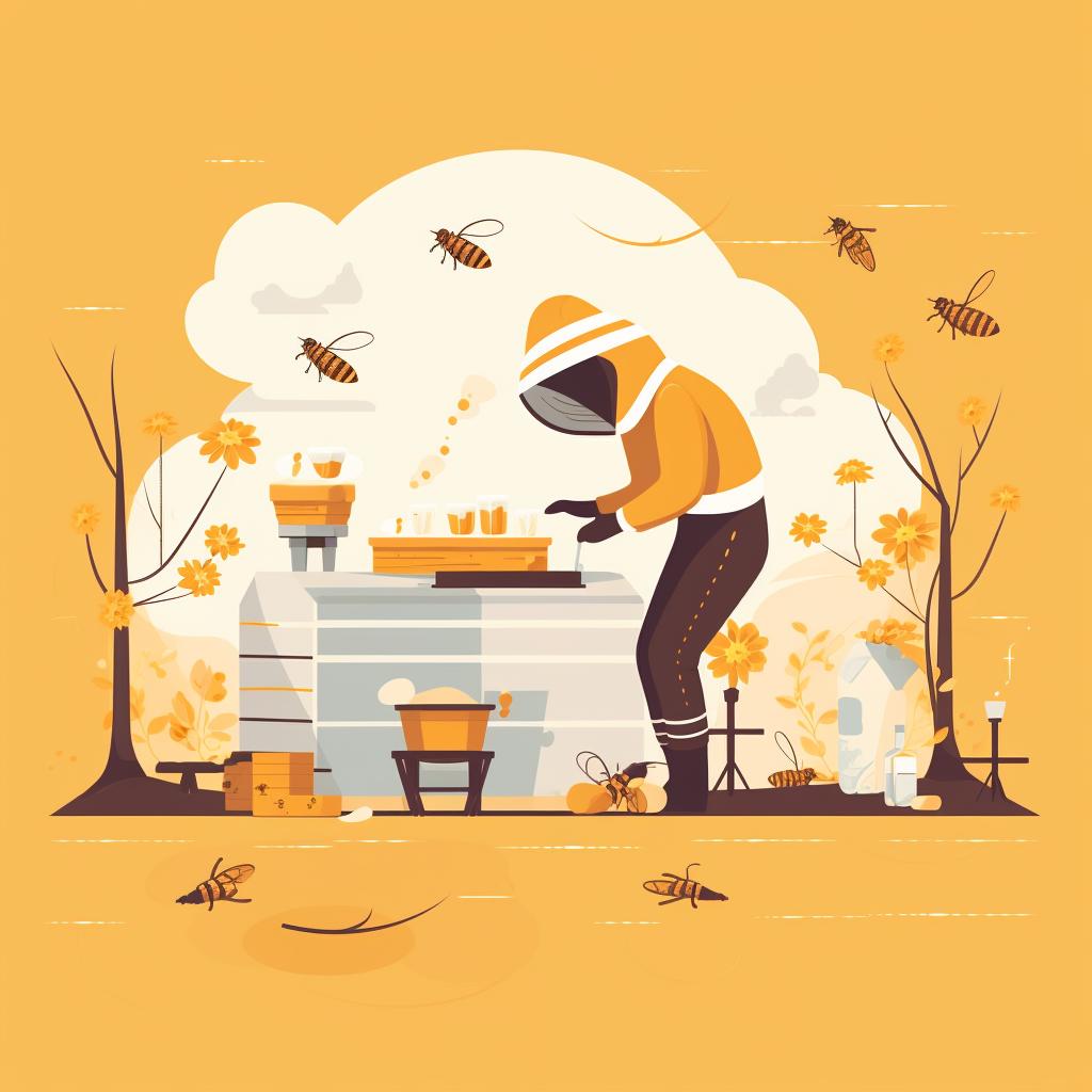 Beekeeper cleaning a beehive