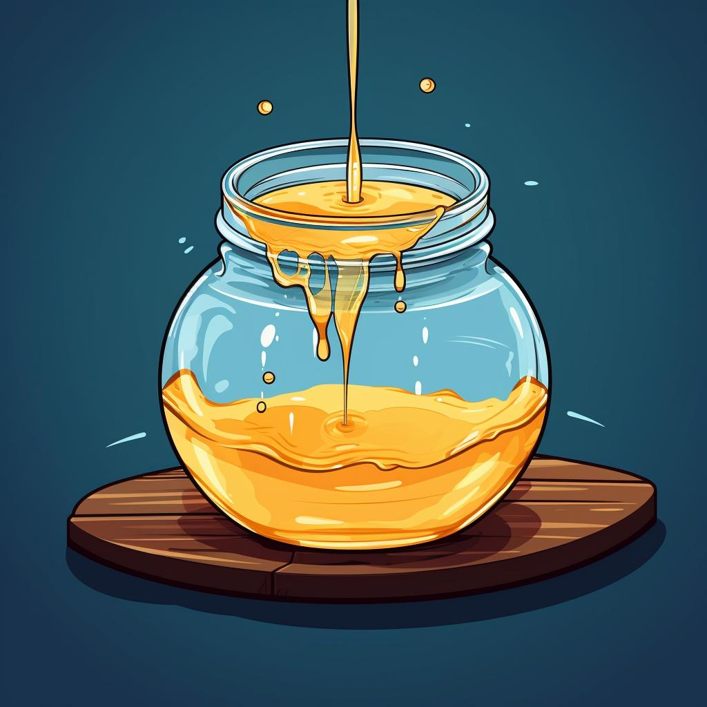 A pot filled with water halfway up the honey jar