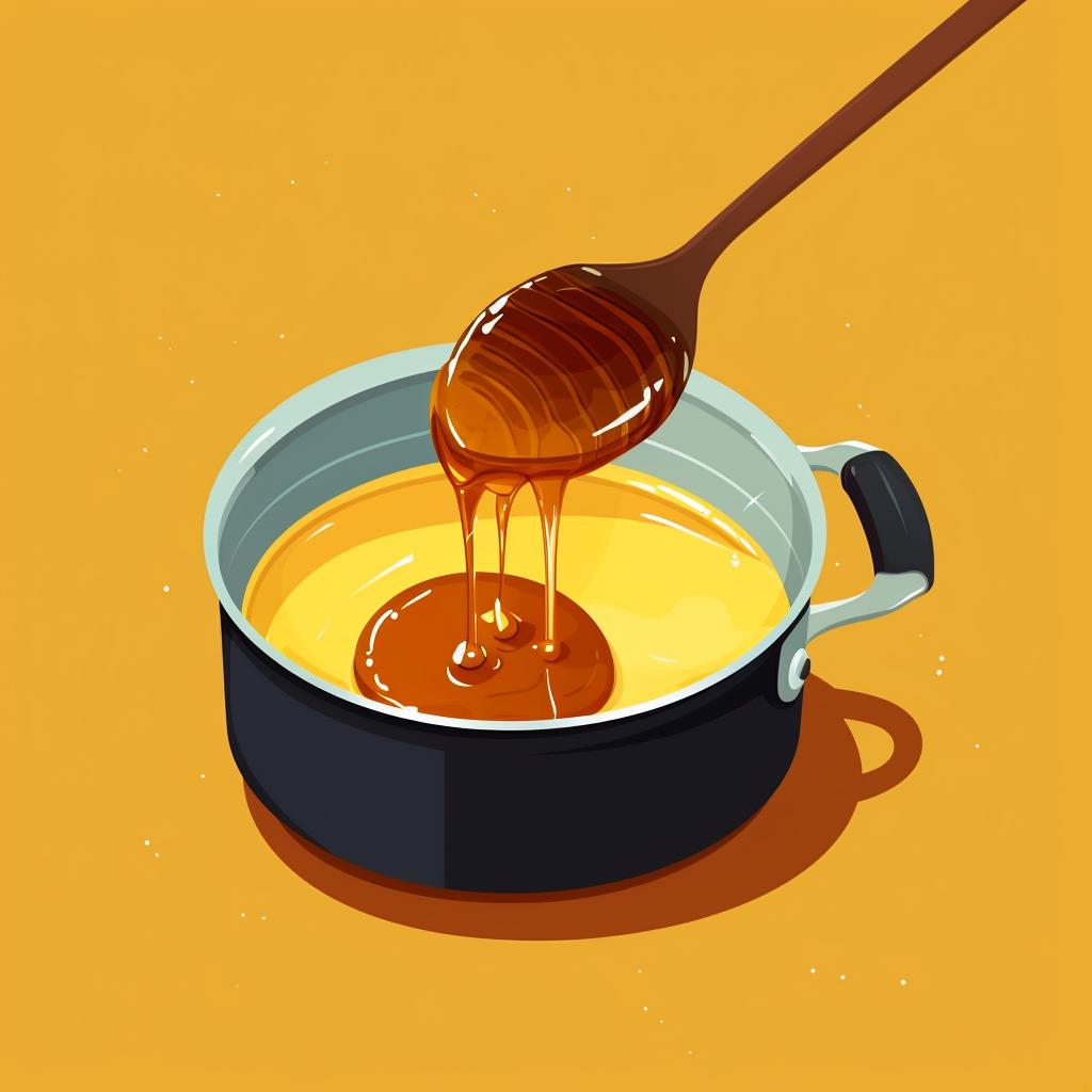 Honey being poured into a pot on a stove