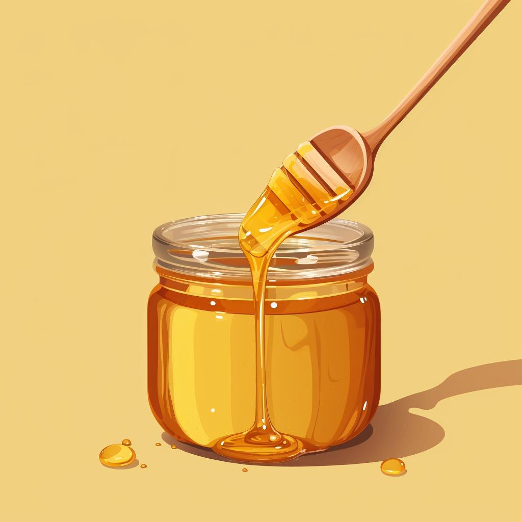 A spoon stirring honey in a jar