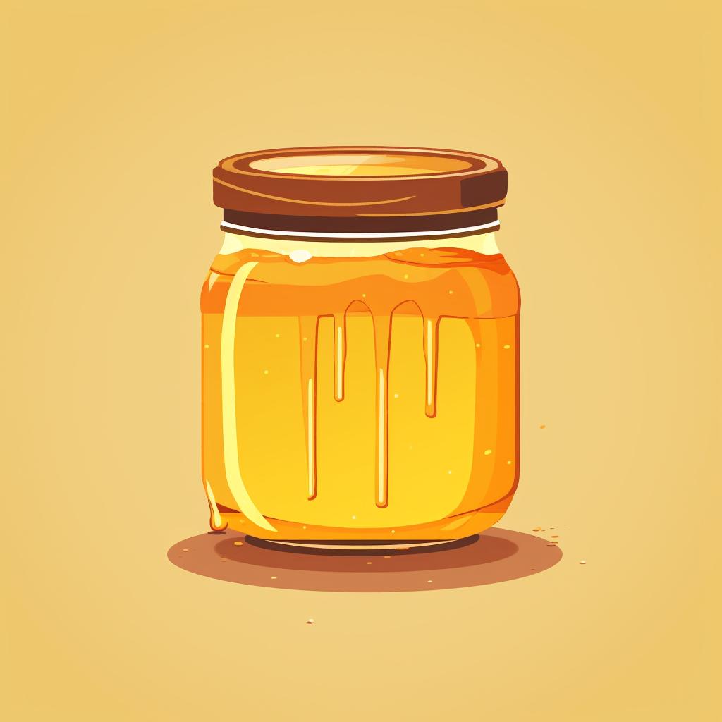 Strained hot honey cooling in a glass jar